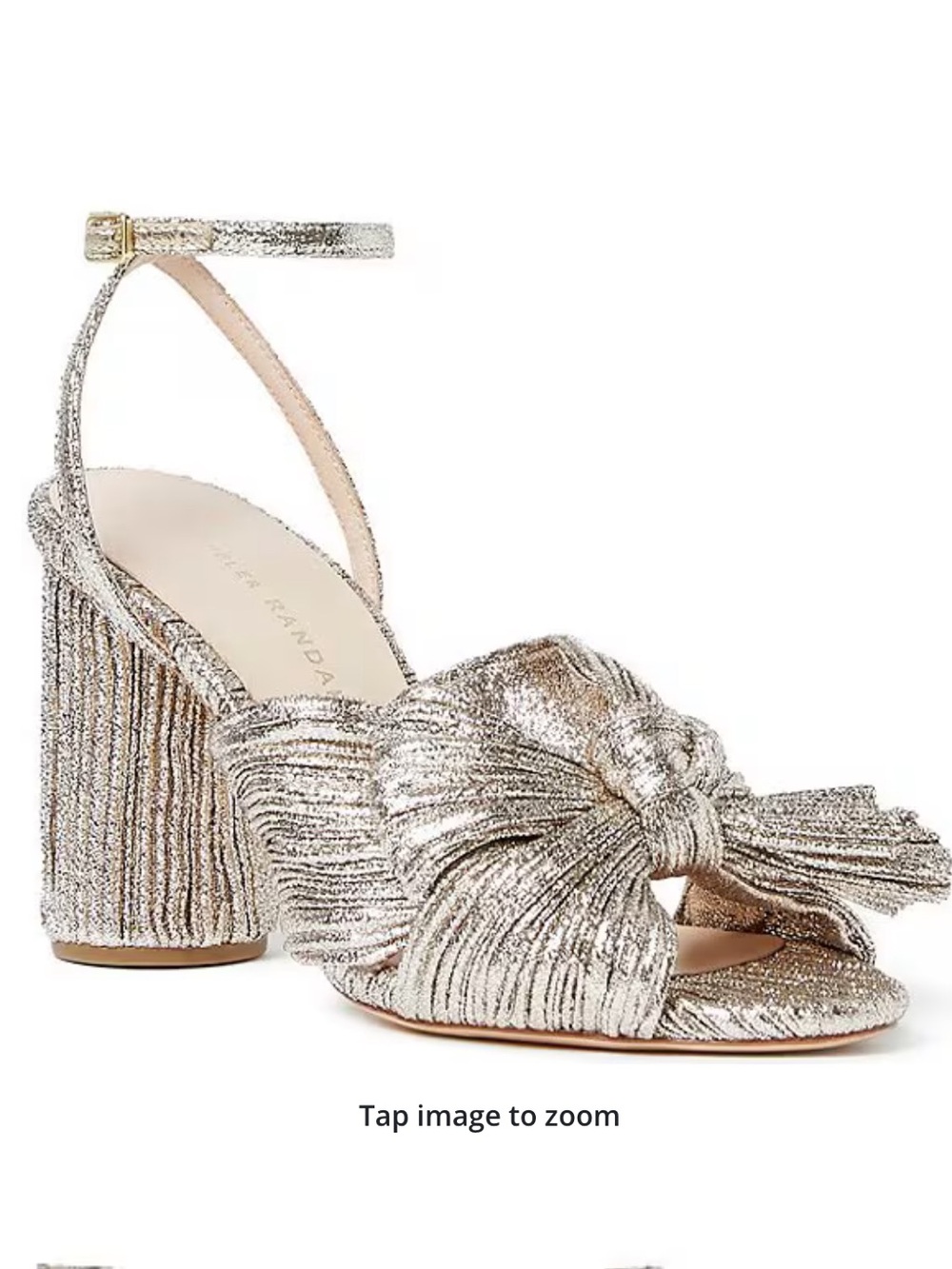 Loeffler Randall Camellia Gold Metallic Knotted Bow Block-Heel Sandal Size 9
